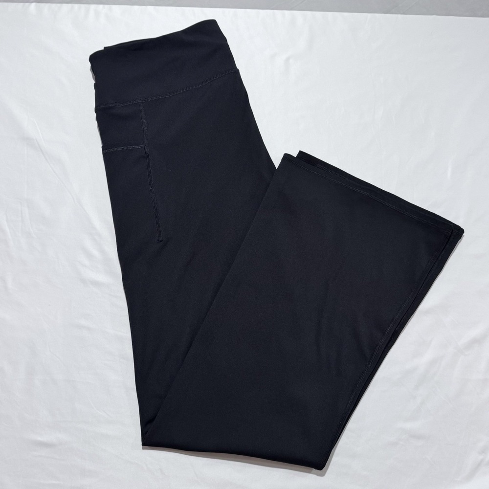 Maurices Black High Waisted Crossover Waist Flare Leggings Pockets Womens Size L
